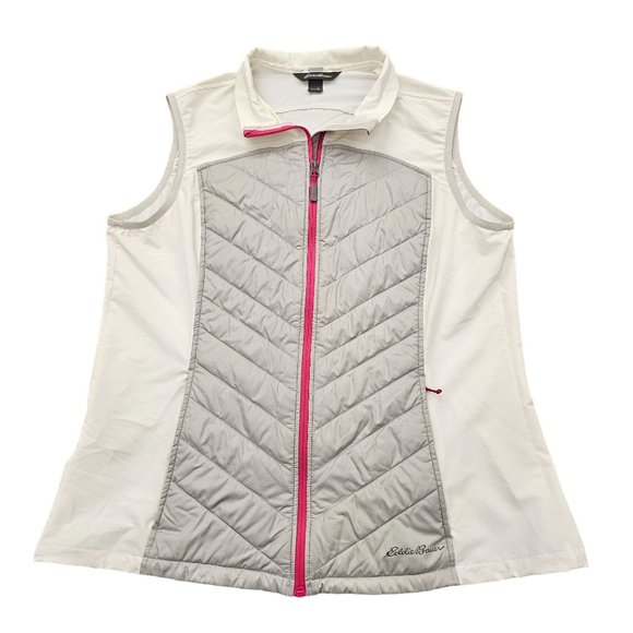 Eddie Bauer Vest Womens XL Full zip puffer stretch sides white gray oudoor hikin - Picture 1 of 12